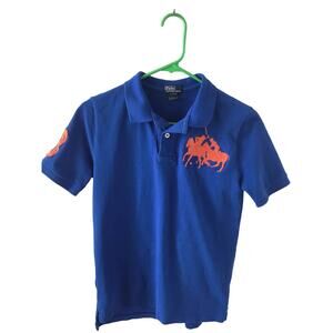 Polo Ralph Lauren Blue Big Polo Blue and Orange Logo Shirt L 14-16